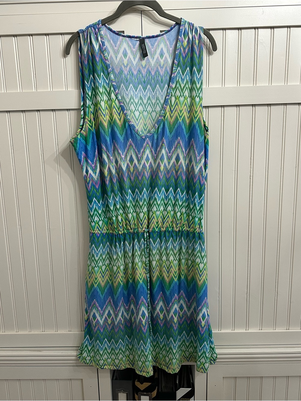 Kenneth Cole Blue & Green Chevron Sleeveless Mini Dress
